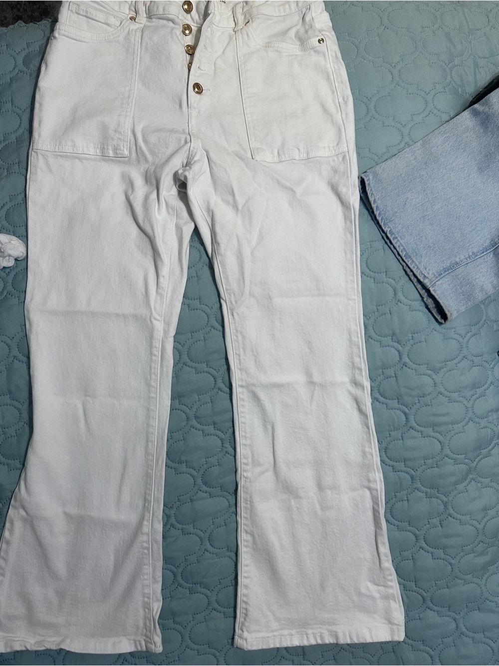 Michael Kors White Boot-Cut Jeans with Button Fly Front